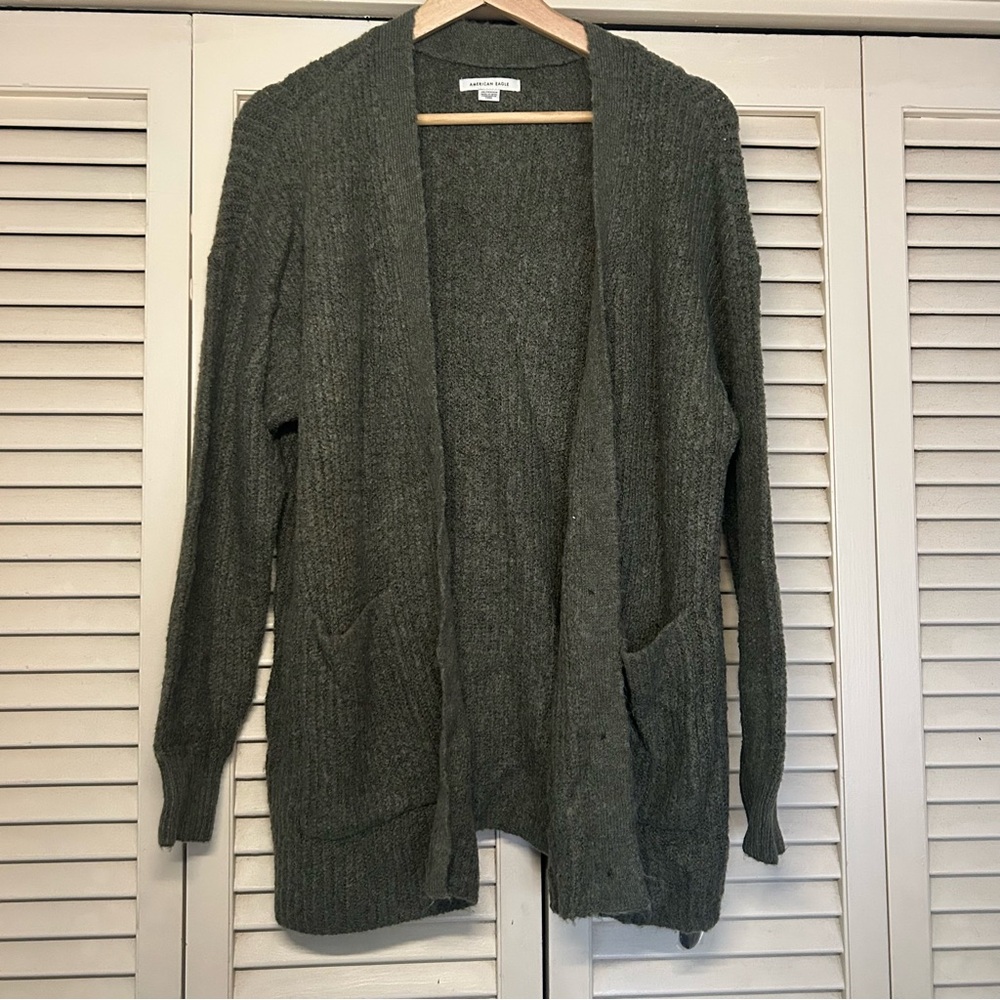 Cozy Open-Front grey/ Green Women's Cardigan Sweater